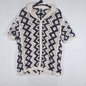 Morsecode Black Cream Knitted Short Sleeve Shirt Size Small